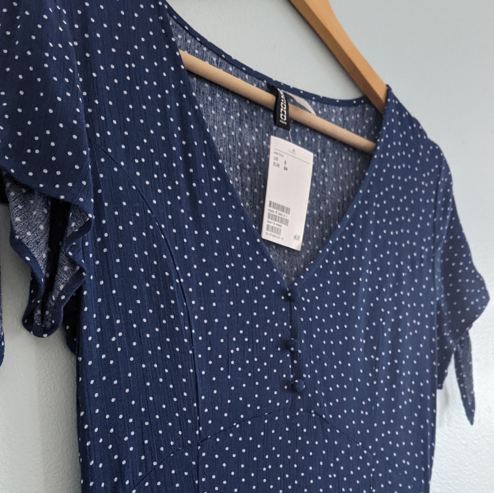H&M 2 blue polka dot dress with keyhole arms